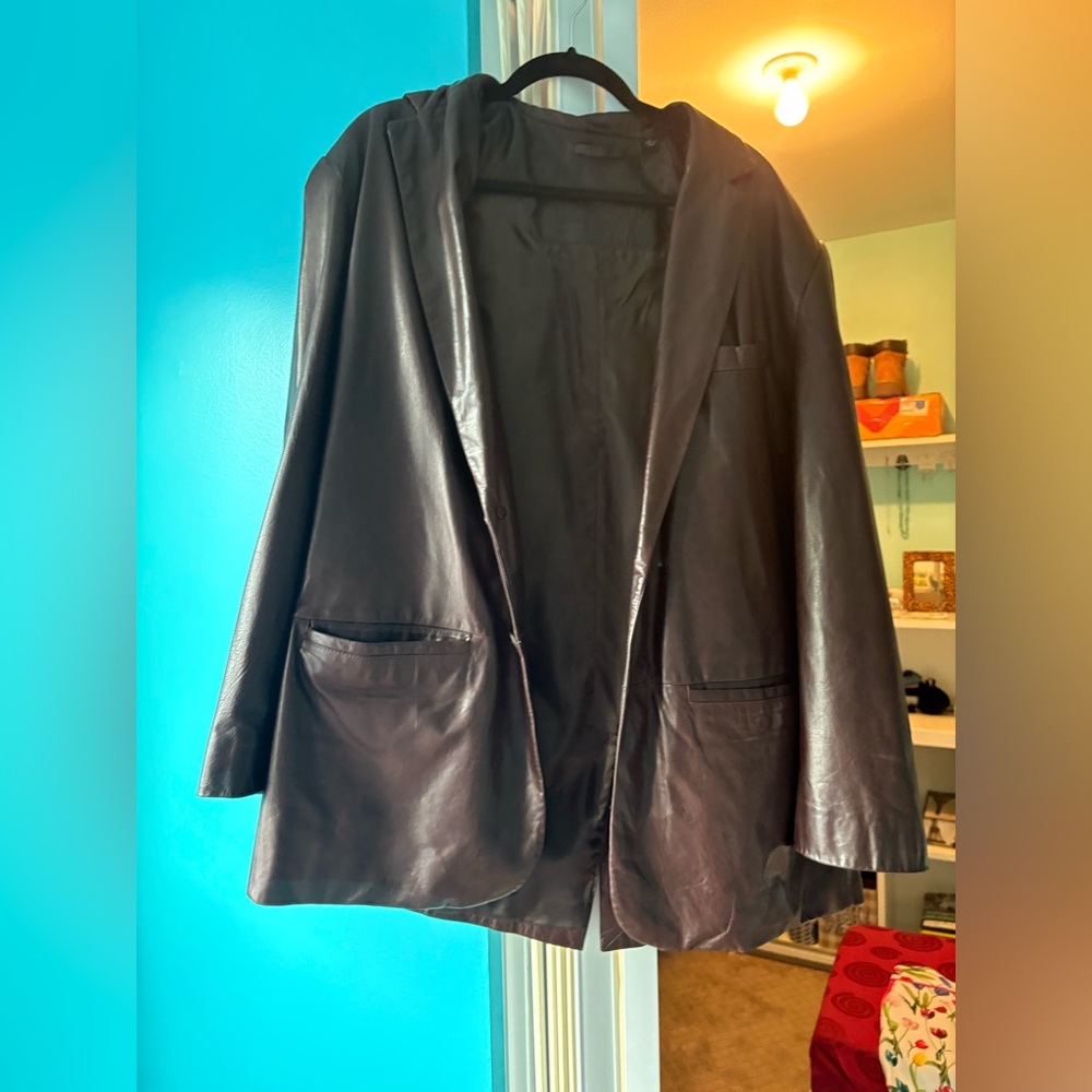 Brown Leather Blazer Jacket